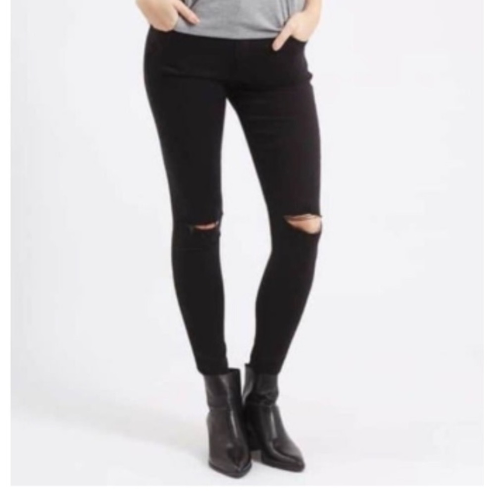 Topshop Black Leigh Moto Ripped Knee Skinny Jeans Size 26x30